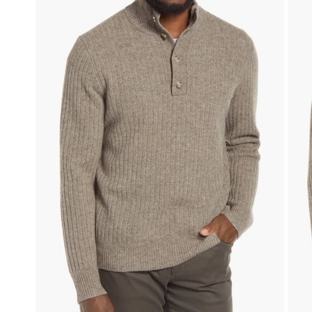 Vince Luxurious Merino Wool Blend Mock Neck Henley Sweater Ribbed Men’s Xxl 2xl